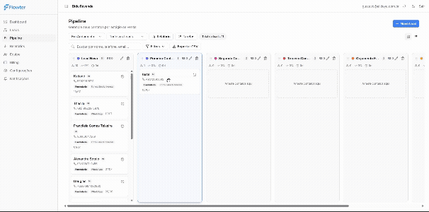 Pipeline de vendas em visual kanban